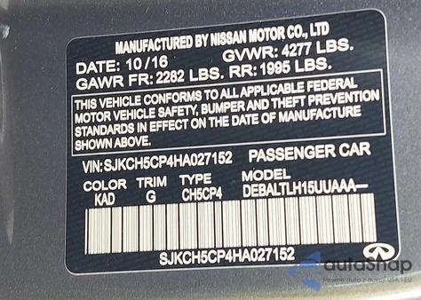 2017 Infiniti Qx30 Sport z USA, uszkodzony, nr VIN SJKCH5CP4HA027152